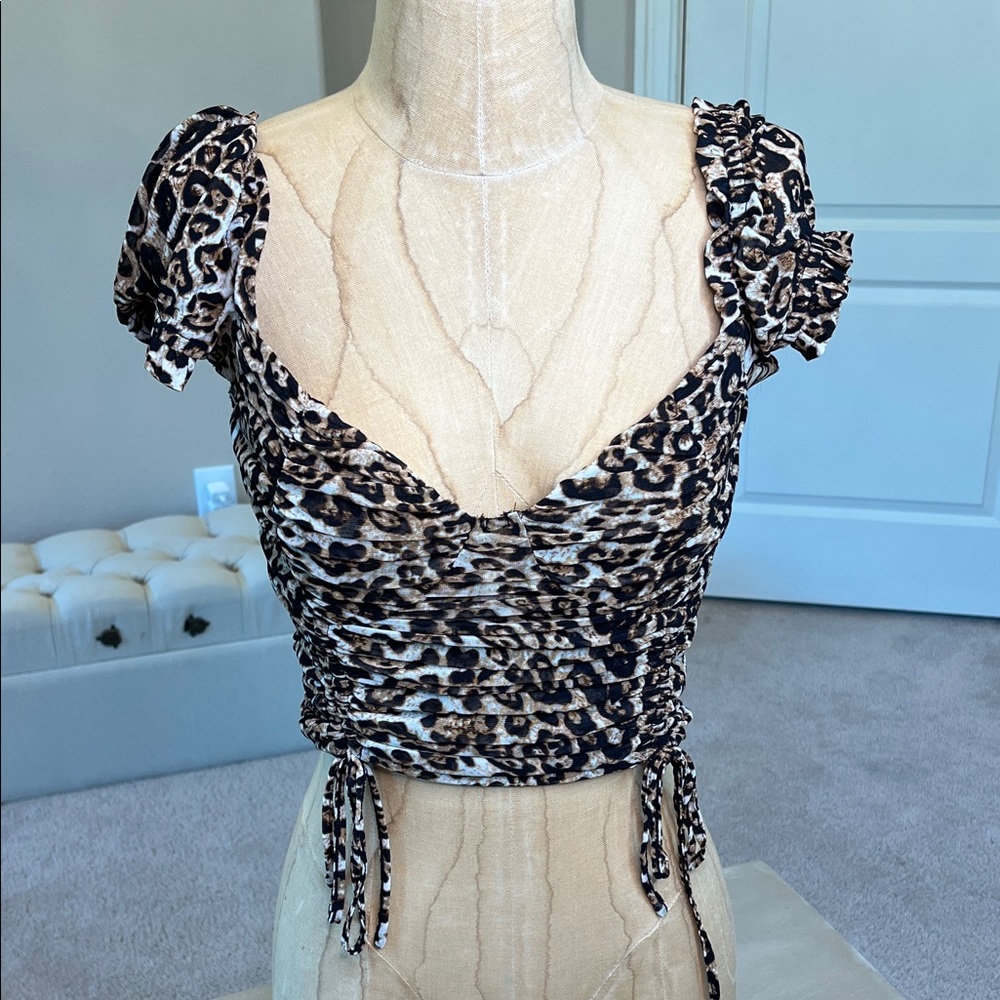 NWT Small Tiger Mist Toronto Leopard Cheetah Mesh Ruched Top 🐆